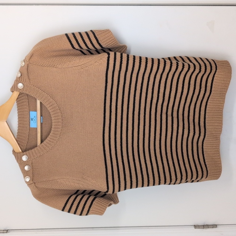 CeCe Tan and Black Striped Sweater